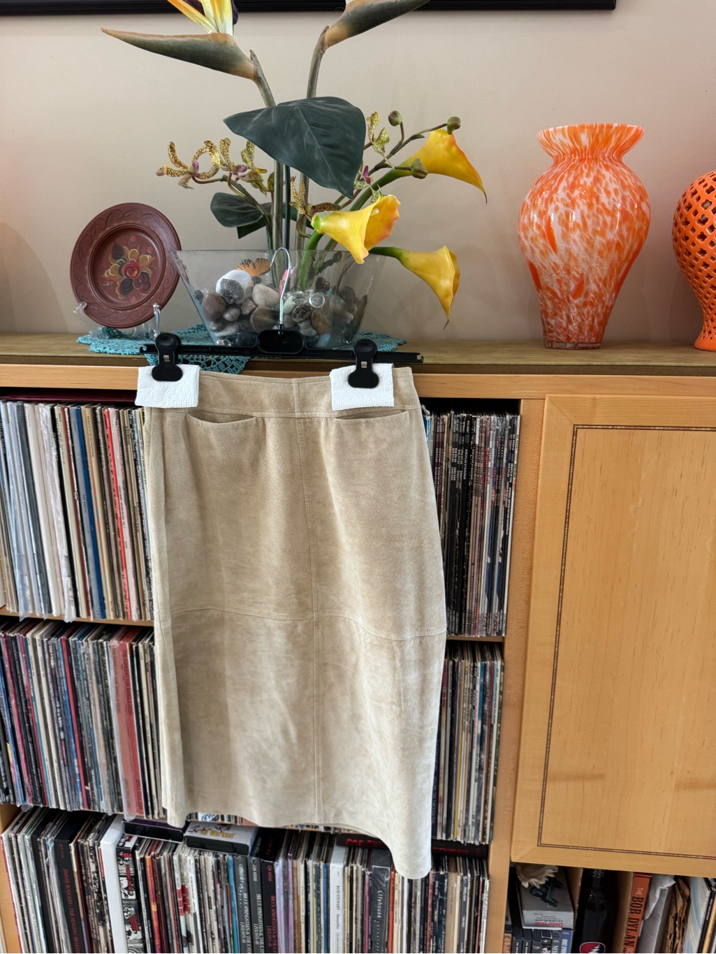 Price Drop: Lined, Sand/Beige Butter-Soft Suede Pencil Skt, 4, By August Silk